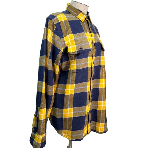 Old Navy Yellow & Navy Plaid Flannel Button-Up Long Sleeve Shirt Men's Small - Picture 3 of 7